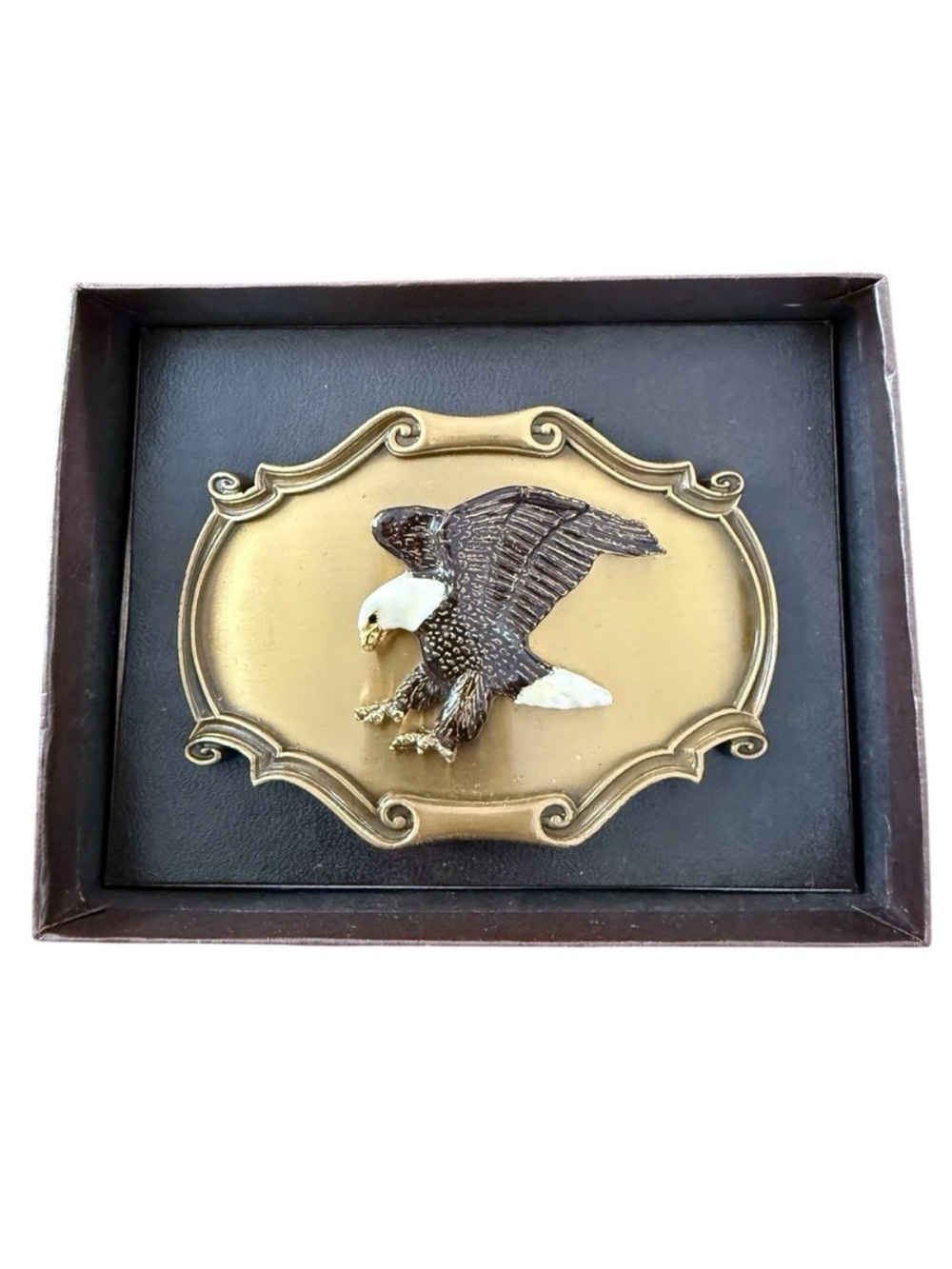 Vintage 1978 Bald Eagle Brass Belt Buckle Raintree Made in USA